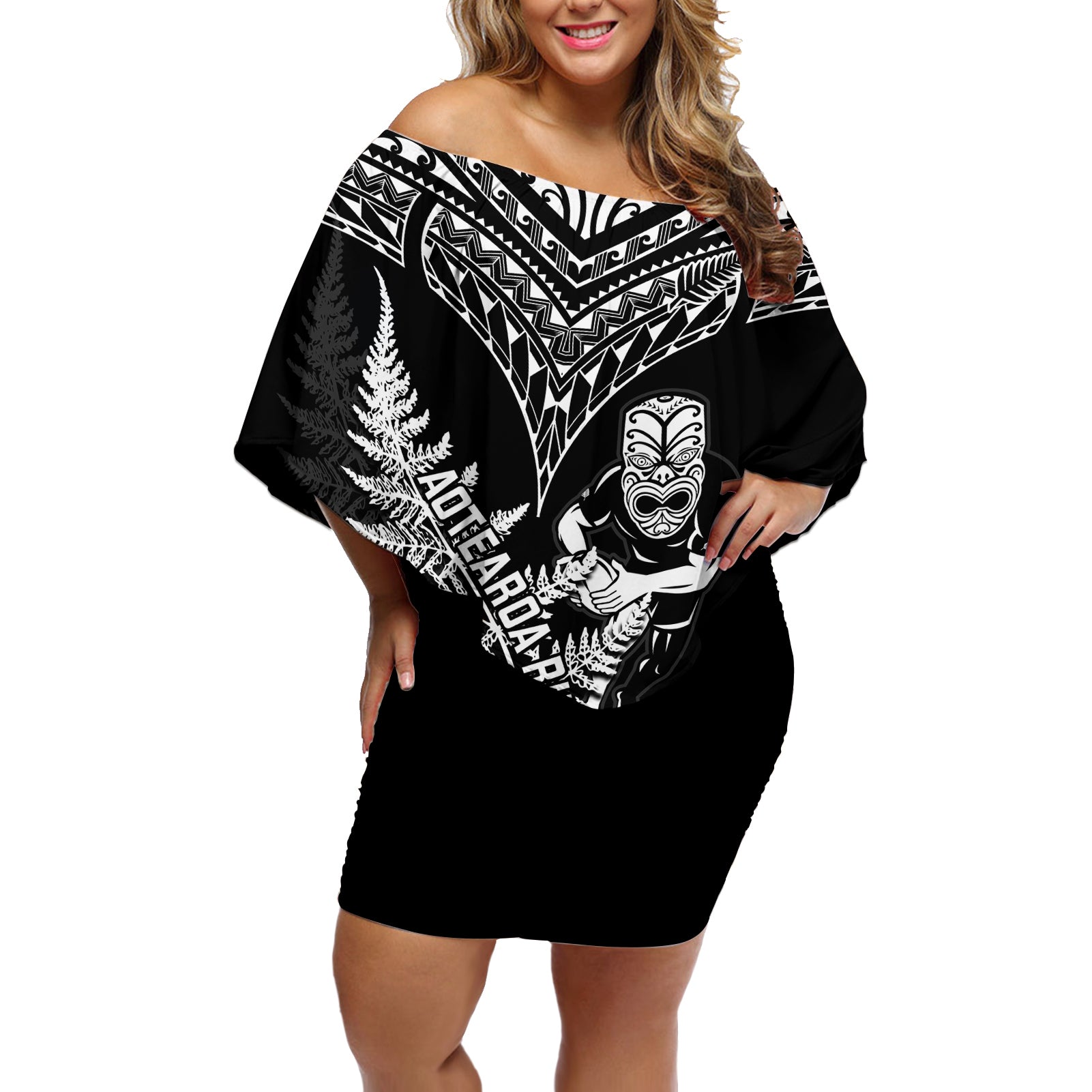 New Zealand Silver Fern Rugby Off Shoulder Short Dress Go All Black 2023 World Cup - Wonder Print Shop