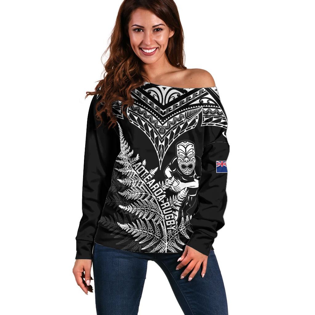 New Zealand Silver Fern Rugby Off Shoulder Sweater Go All Black 2023 World Cup - Wonder Print Shop