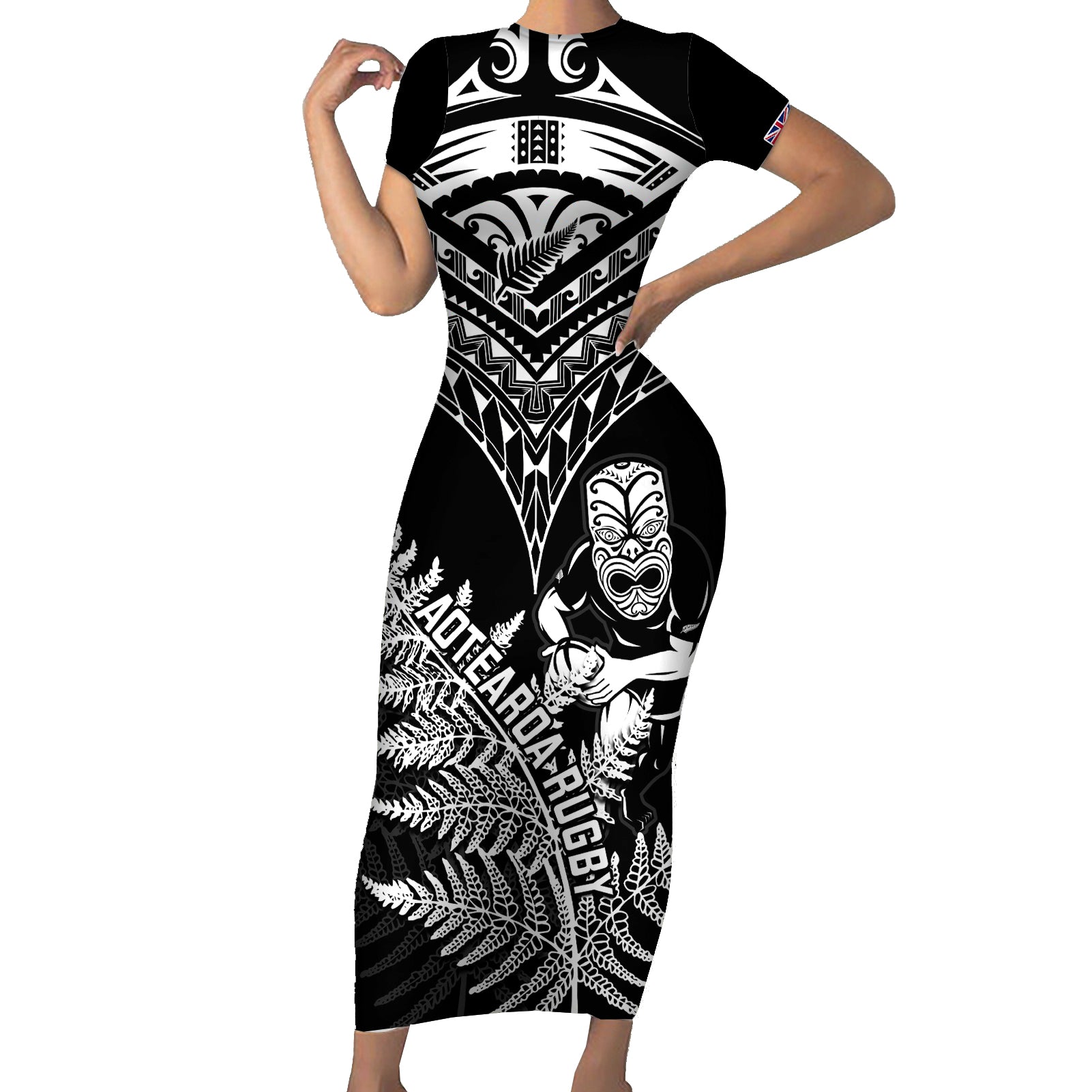 New Zealand Silver Fern Rugby Short Sleeve Bodycon Dress Go All Black 2023 World Cup - Wonder Print Shop