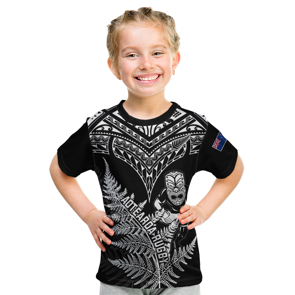 Personalised New Zealand Silver Fern Rugby Kid T Shirt Go All Black 2023 World Cup - Wonder Print Shop