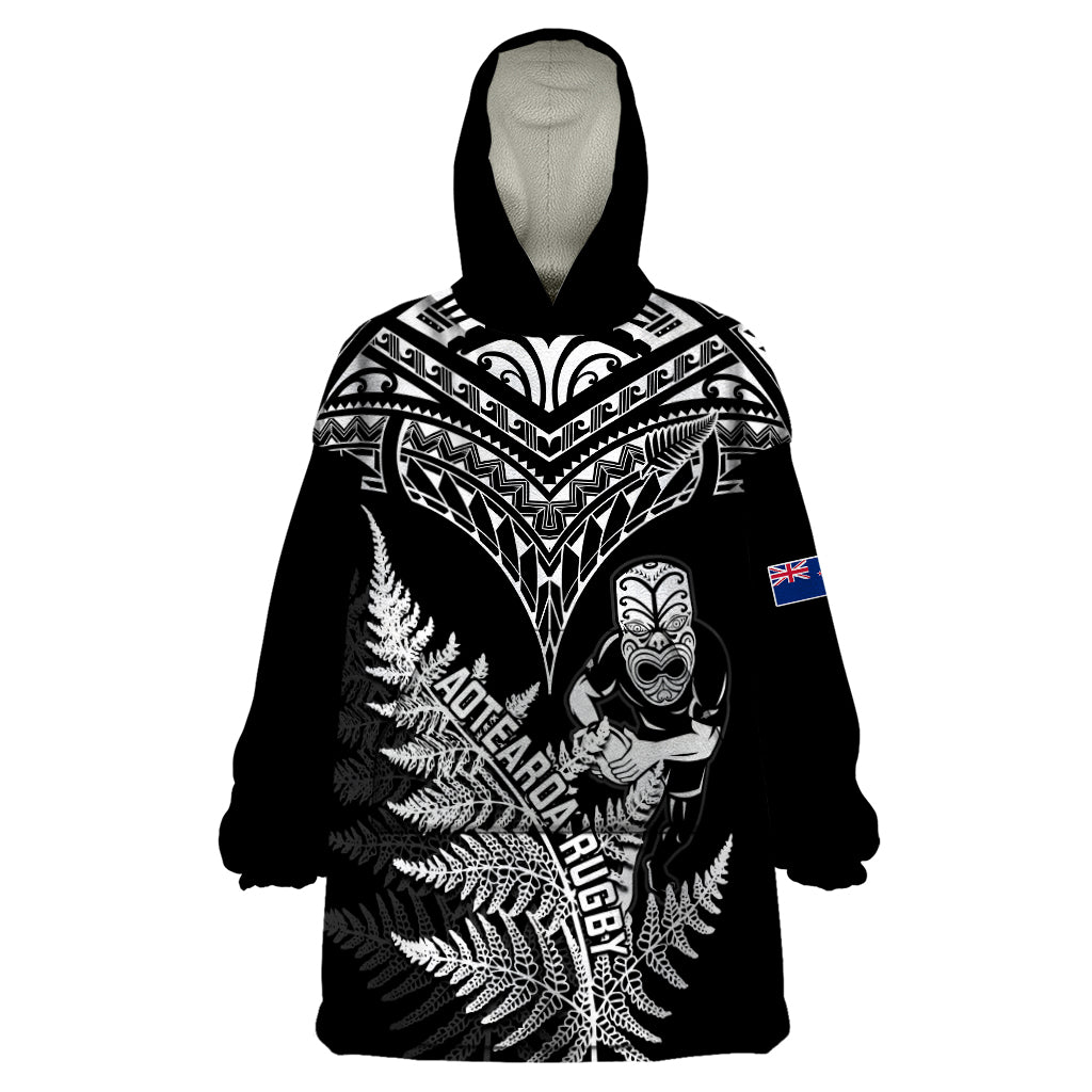 Personalised New Zealand Silver Fern Rugby Wearable Blanket Hoodie Go All Black 2023 World Cup - Wonder Print Shop