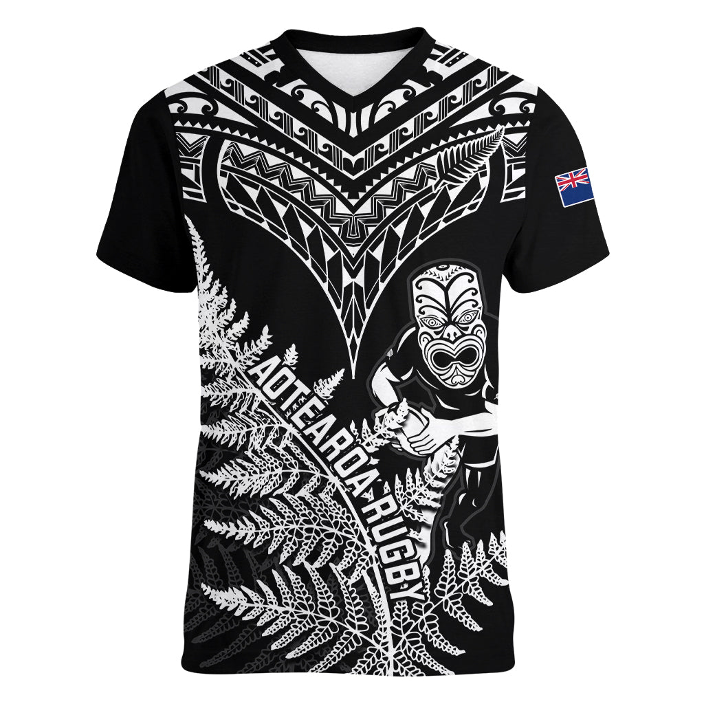 Personalised New Zealand Silver Fern Rugby Women V Neck T Shirt Go All Black 2023 World Cup - Wonder Print Shop