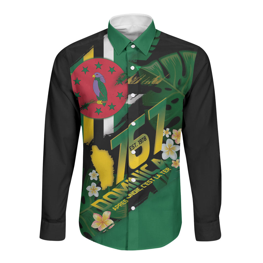 Dominica Independence Day Long Sleeve Button Shirt Waitukubuli 767 Flag Tropical Vibes