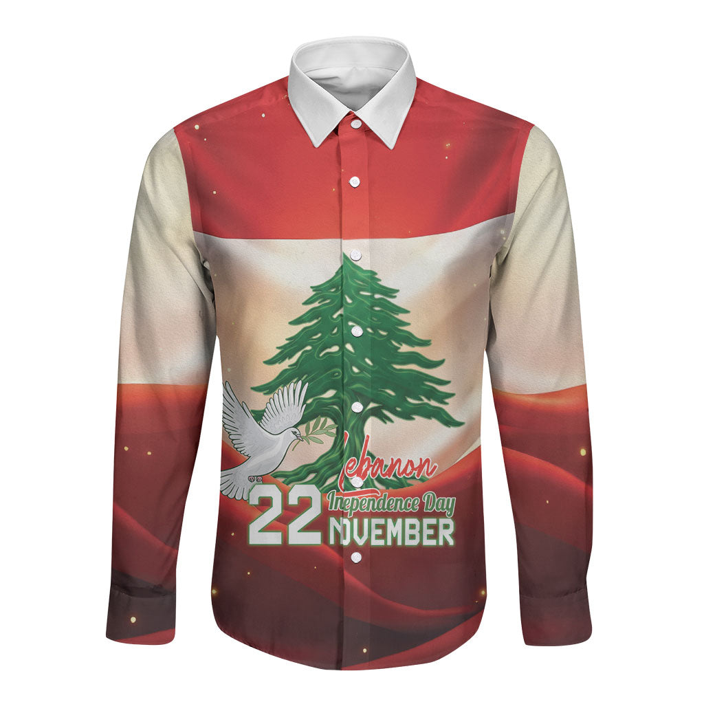 Personalised Lebanon Independence Day Long Sleeve Button Shirt Happy 22 November Cedar Flag Style