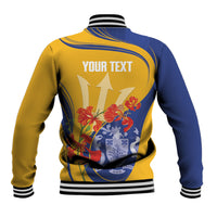 Personalized Barbados Independence Day Baseball Jacket 60th Anniversary Dwarf Poinciana Curves