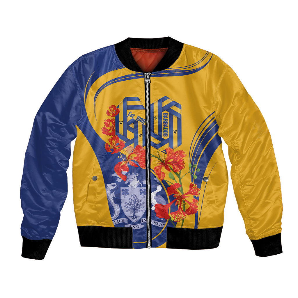 Personalized Barbados Independence Day Bomber Jacket 60th Anniversary Dwarf Poinciana Curves
