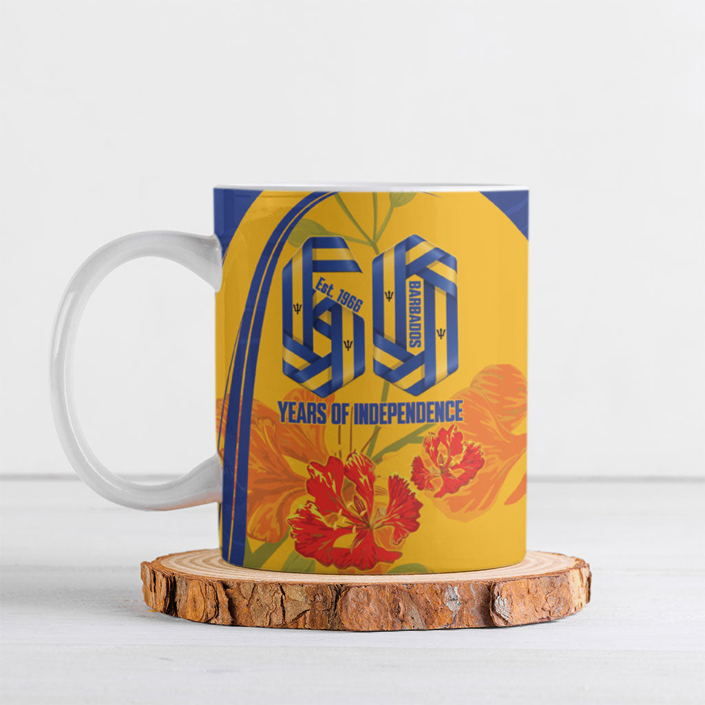 Personalized Barbados Independence Day Ceramic Mug 60th Anniversary Dwarf Poinciana Curves