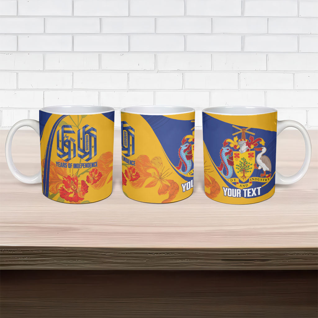 Personalized Barbados Independence Day Ceramic Mug 60th Anniversary Dwarf Poinciana Curves
