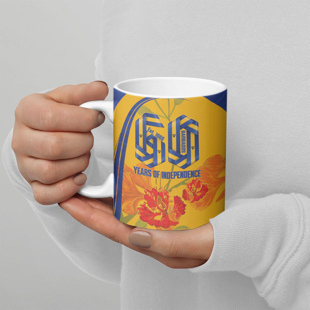 Personalized Barbados Independence Day Ceramic Mug 60th Anniversary Dwarf Poinciana Curves