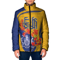 Personalized Barbados Independence Day Padded Jacket 60th Anniversary Dwarf Poinciana Curves