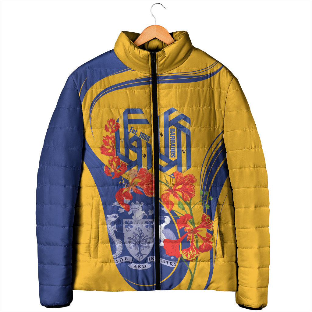 Personalized Barbados Independence Day Padded Jacket 60th Anniversary Dwarf Poinciana Curves