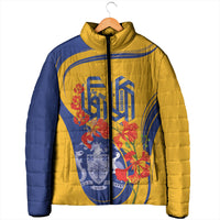 Personalized Barbados Independence Day Padded Jacket 60th Anniversary Dwarf Poinciana Curves