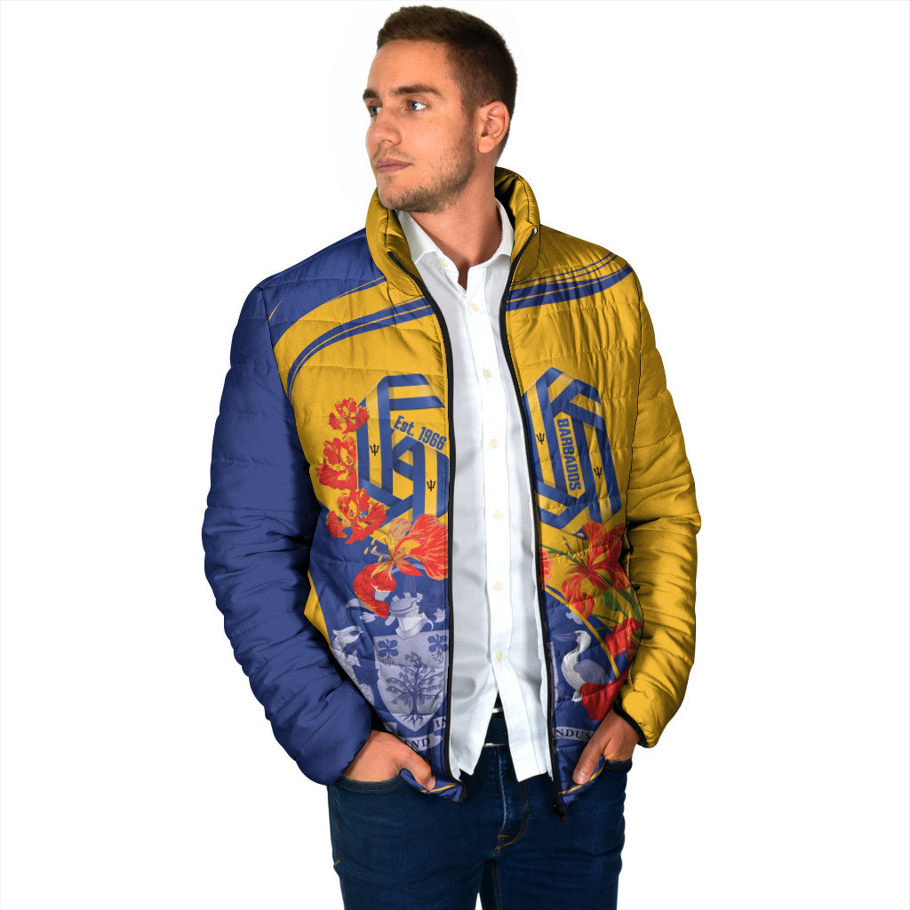 Personalized Barbados Independence Day Padded Jacket 60th Anniversary Dwarf Poinciana Curves