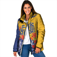 Personalized Barbados Independence Day Padded Jacket 60th Anniversary Dwarf Poinciana Curves