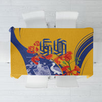 Barbados Independence Day Tablecloth 60th Anniversary Dwarf Poinciana Curves
