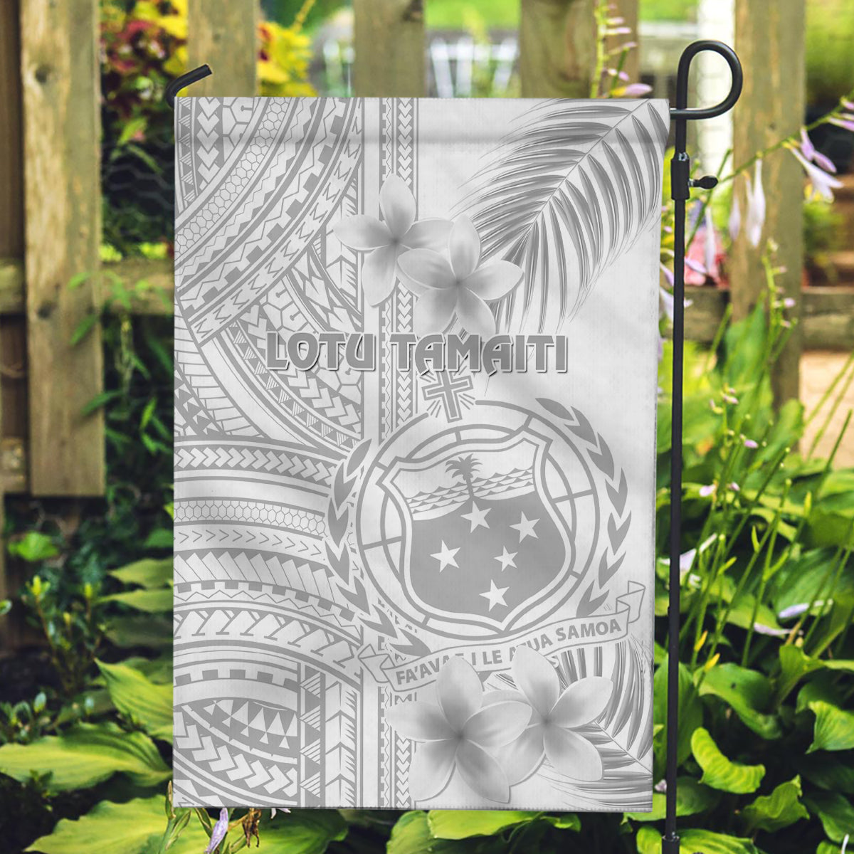 Samoa White Sunday Garden Flag Manuia le Aso Sa o Tamaiti Polynesian Plumeria - Wonder Print Shop