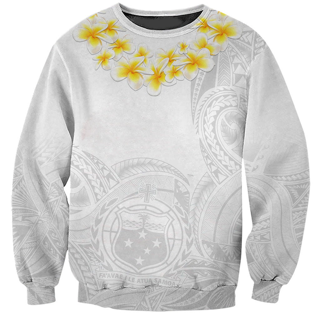 Kids crewneck sweatshirt, white, plumeria flowers and coat-of-arms graphic