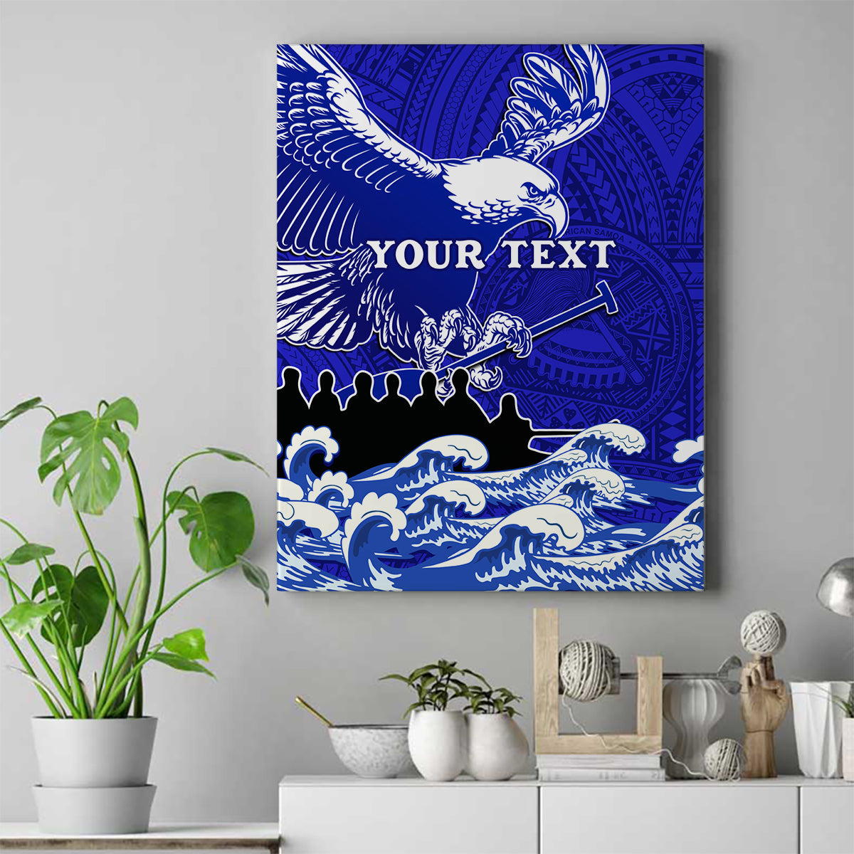 Personalised American Samoa Fautasi Race Canvas Wall Art Eagle With Polynesian Pattern - Wonder Print Shop