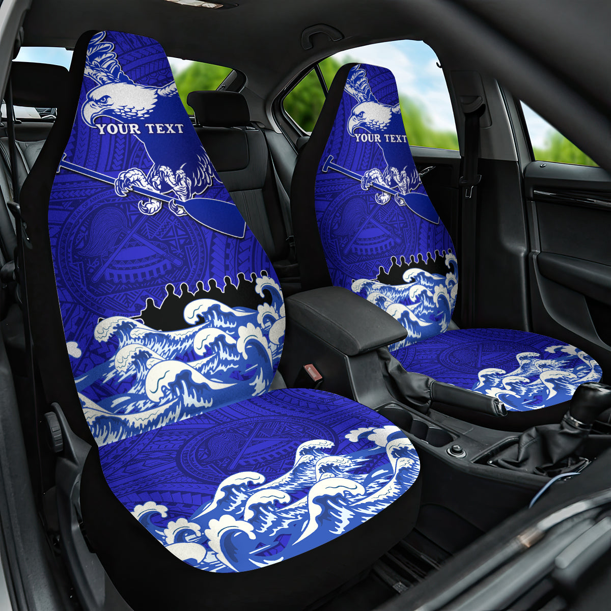 personalised-american-samoa-fautasi-race-car-seat-cover-eagle-with-polynesian-pattern