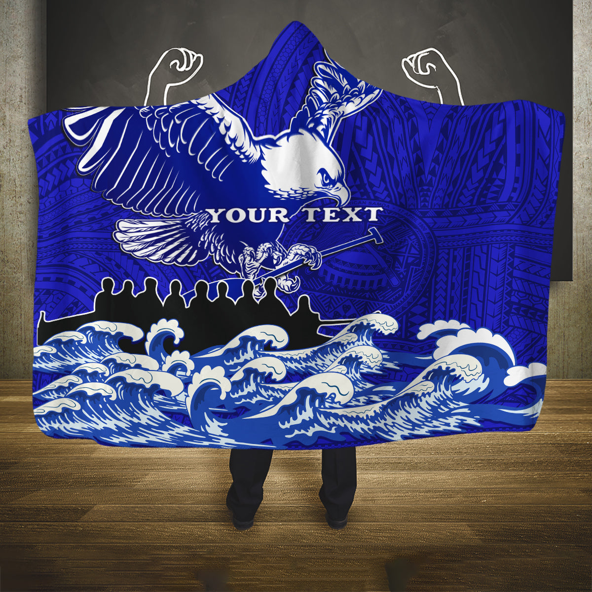 personalised-american-samoa-fautasi-race-hooded-blanket-eagle-with-polynesian-pattern