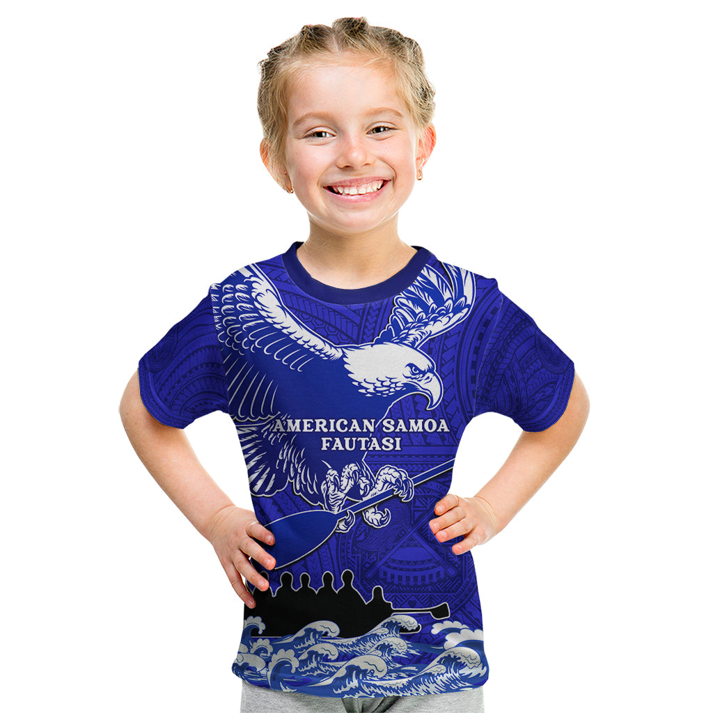 Personalised American Samoa Fautasi Race Kid T Shirt Eagle With Polynesian Pattern - Wonder Print Shop