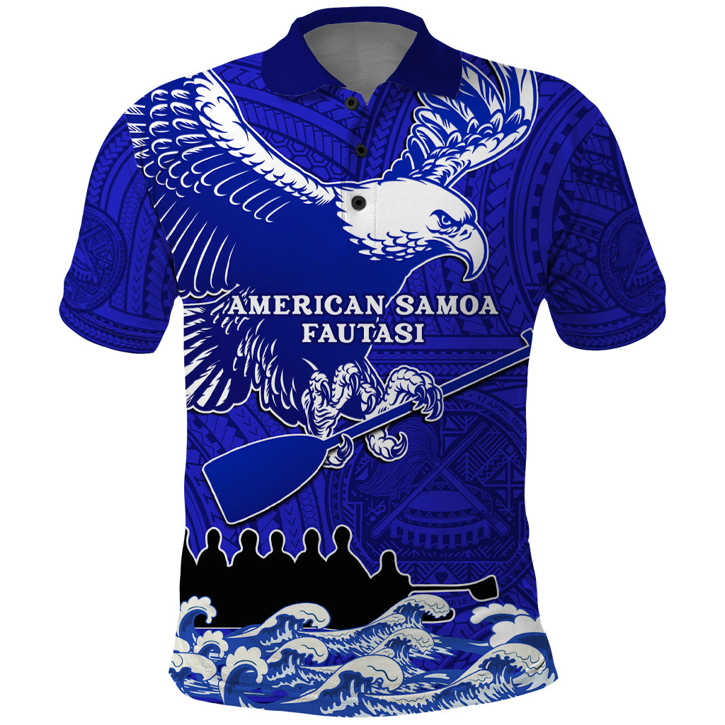 Personalised American Samoa Fautasi Race Polo Shirt Eagle With Polynesian Pattern - Wonder Print Shop