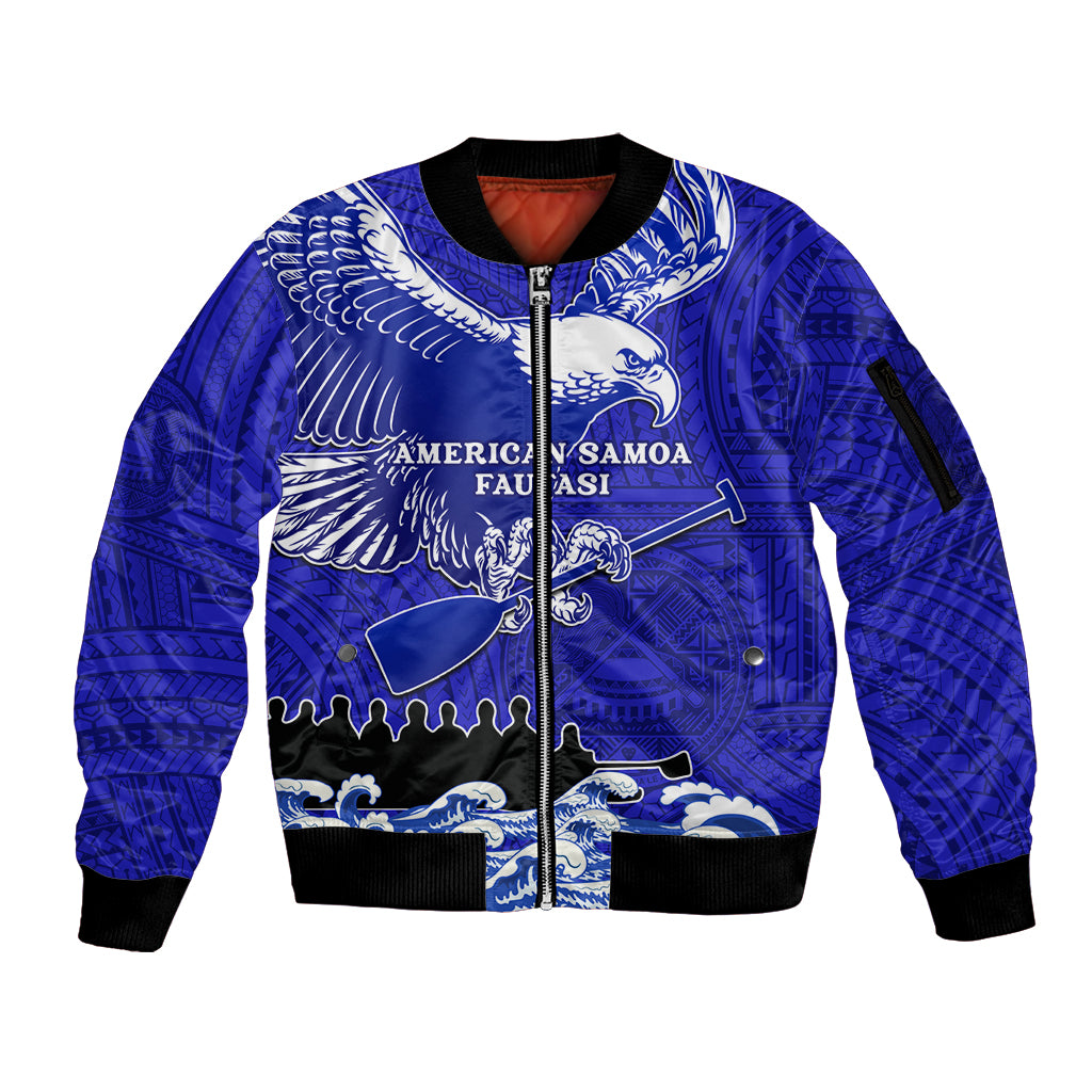 personalised-american-samoa-fautasi-race-sleeve-zip-bomber-jacket-eagle-with-polynesian-pattern