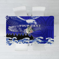 Blue eagle Polynesian pattern personalized tablecloth with “YOUR TEXT” center print