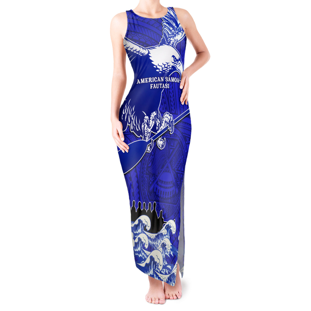 personalised-american-samoa-fautasi-race-tank-maxi-dress-eagle-with-polynesian-pattern