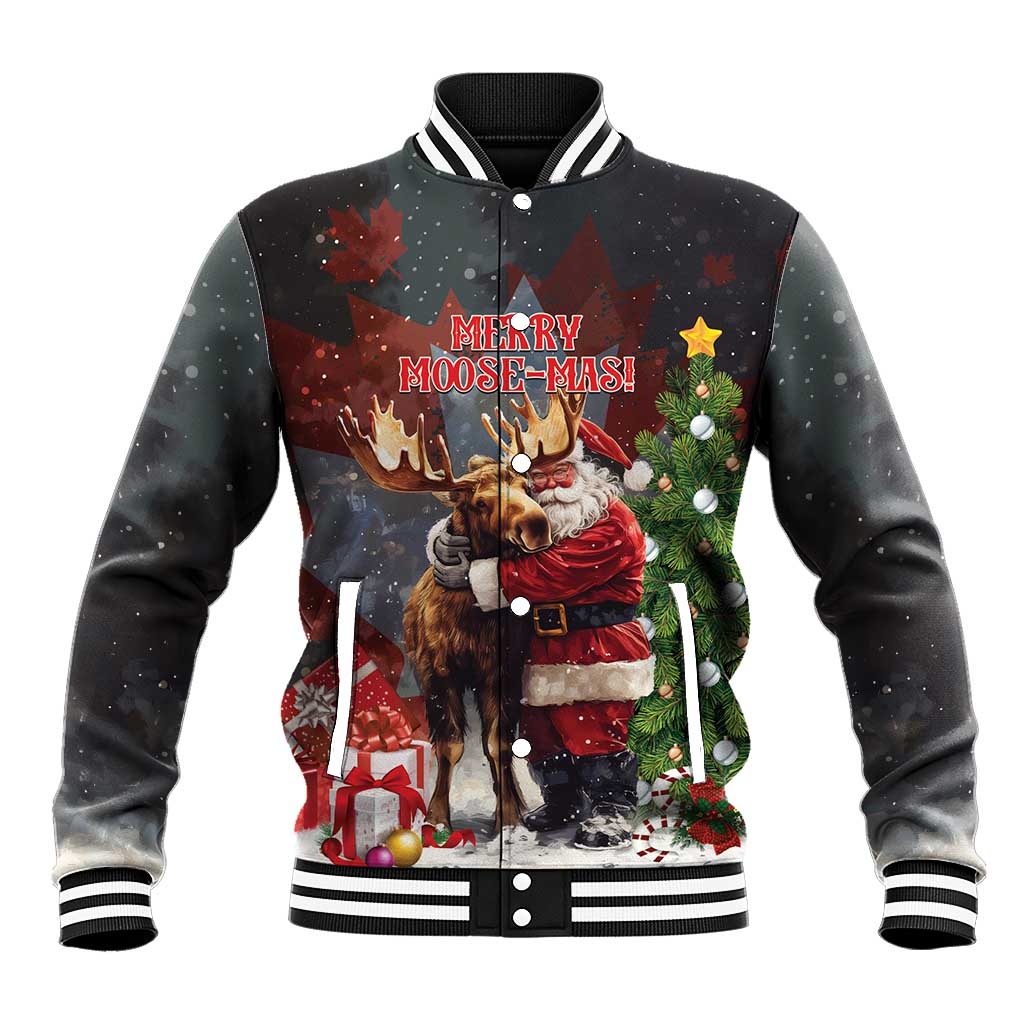 Christmas Canada Baseball Jacket Merry Moose-Mas Santa Hugging A Moose - Wonder Print Shop