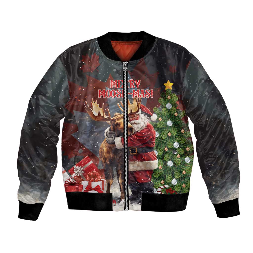 Christmas Canada Bomber Jacket Merry Moose-Mas Santa Hugging A Moose - Wonder Print Shop