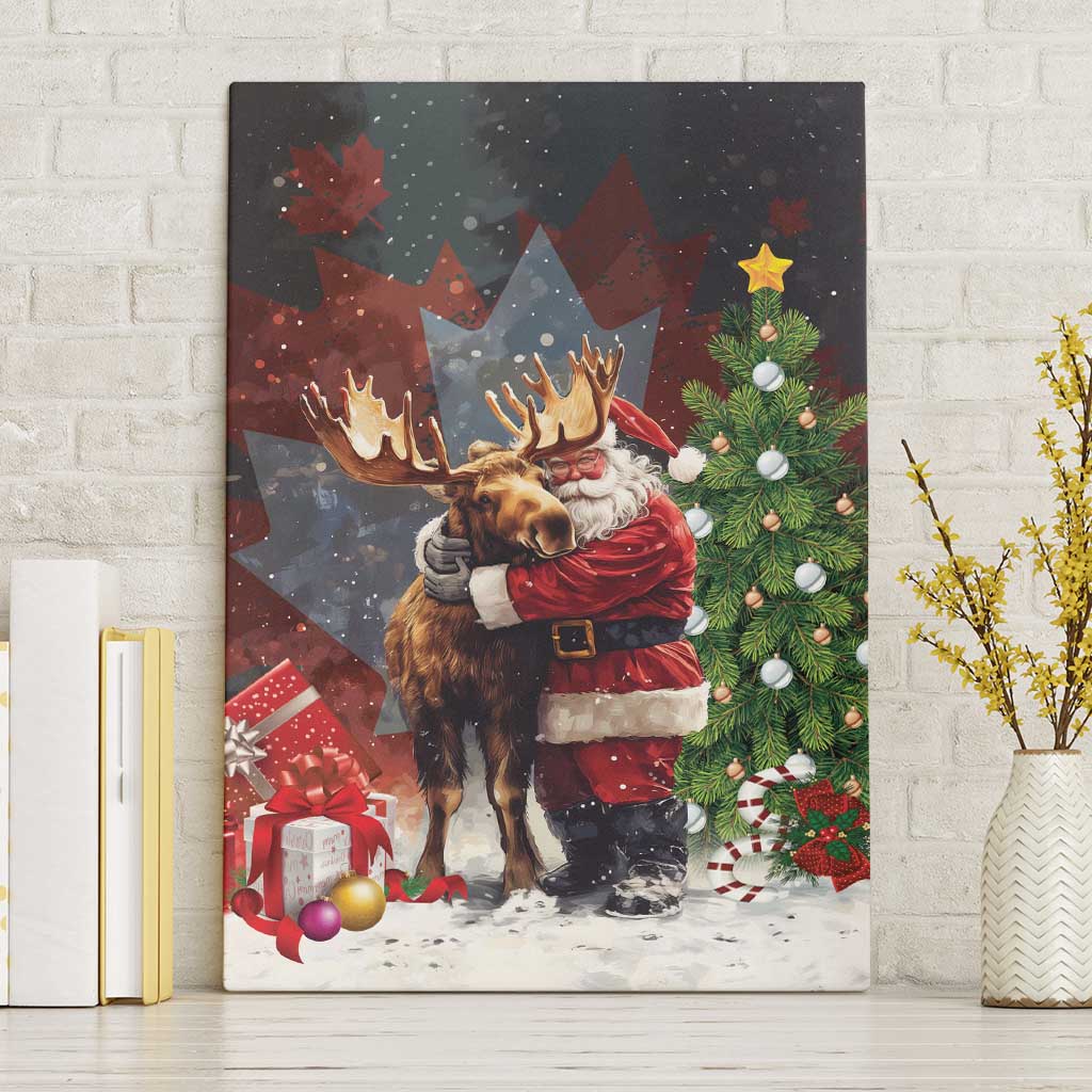 Christmas Canada Canvas Wall Art Merry Moose-Mas Santa Hugging A Moose - Wonder Print Shop