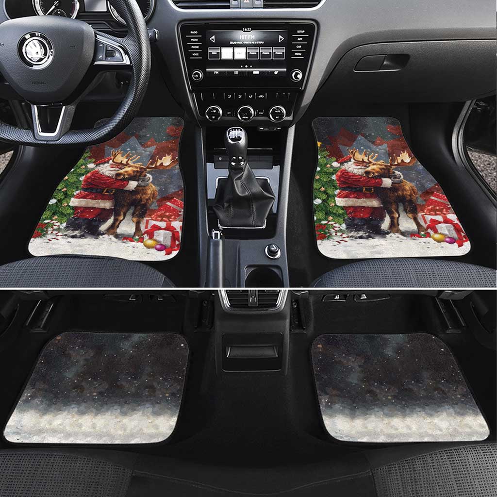 Christmas Canada Car Mats Merry Moose-Mas Santa Hugging A Moose - Wonder Print Shop