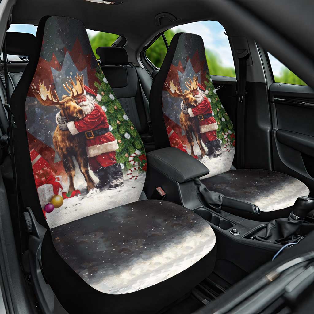 Christmas Canada Car Seat Cover Merry Moose-Mas Santa Hugging A Moose