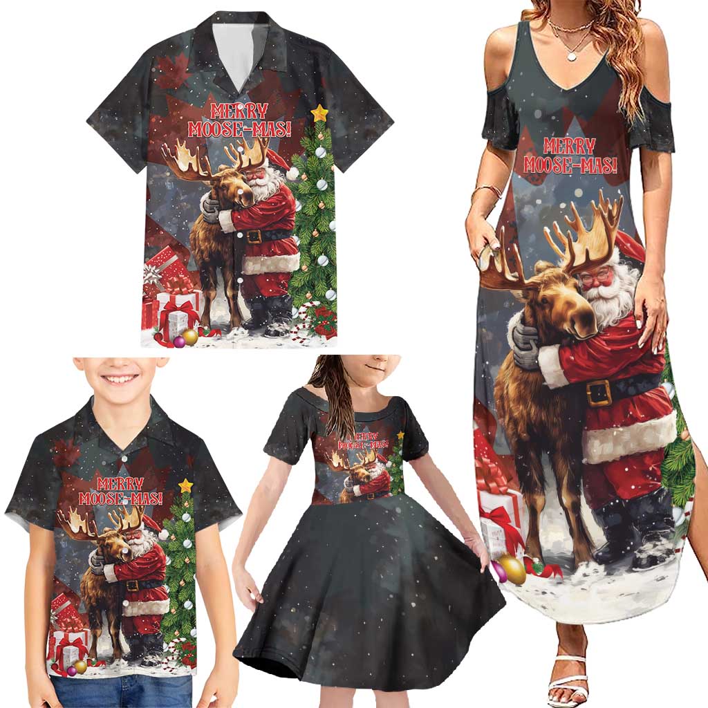 Christmas Canada Family Matching Summer Maxi Dress and Hawaiian Shirt Merry Moose-Mas Santa Hugging A Moose - Wonder Print Shop