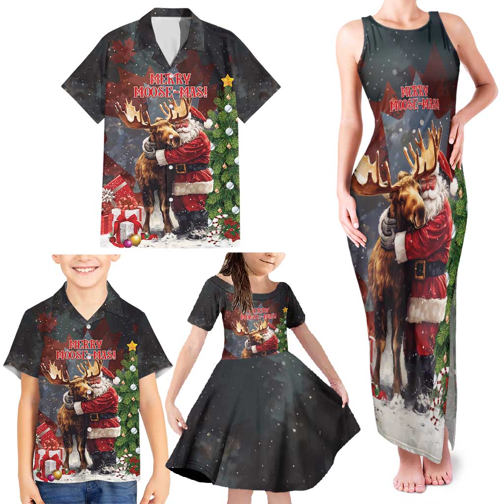 Christmas Canada Family Matching Tank Maxi Dress and Hawaiian Shirt Merry Moose-Mas Santa Hugging A Moose - Wonder Print Shop