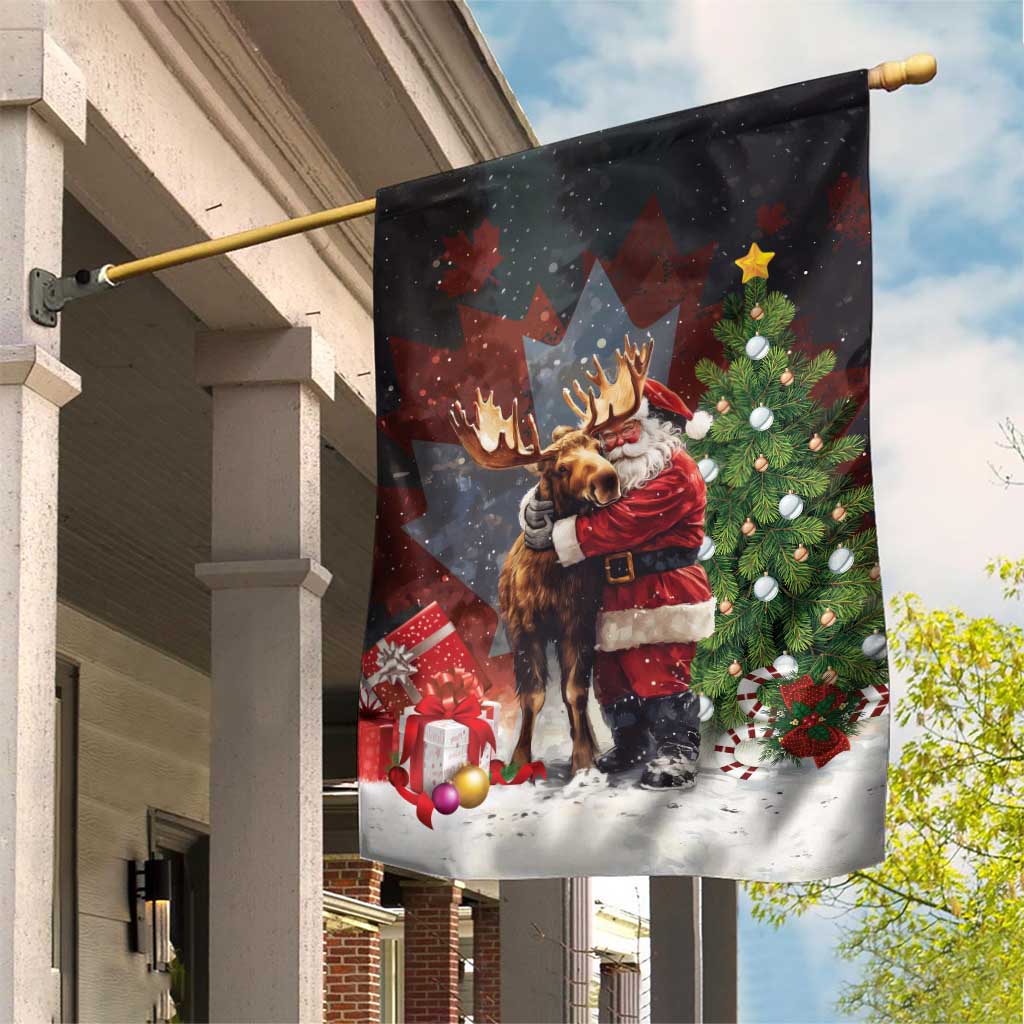 Christmas Canada Garden Flag Merry Moose-Mas Santa Hugging A Moose - Wonder Print Shop