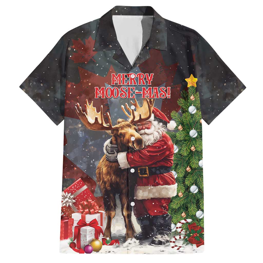 Christmas Canada Hawaiian Shirt Merry Moose-Mas Santa Hugging A Moose - Wonder Print Shop