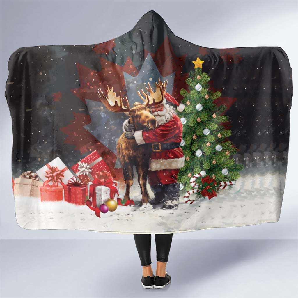 Christmas Canada Hooded Blanket Merry Moose-Mas Santa Hugging A Moose