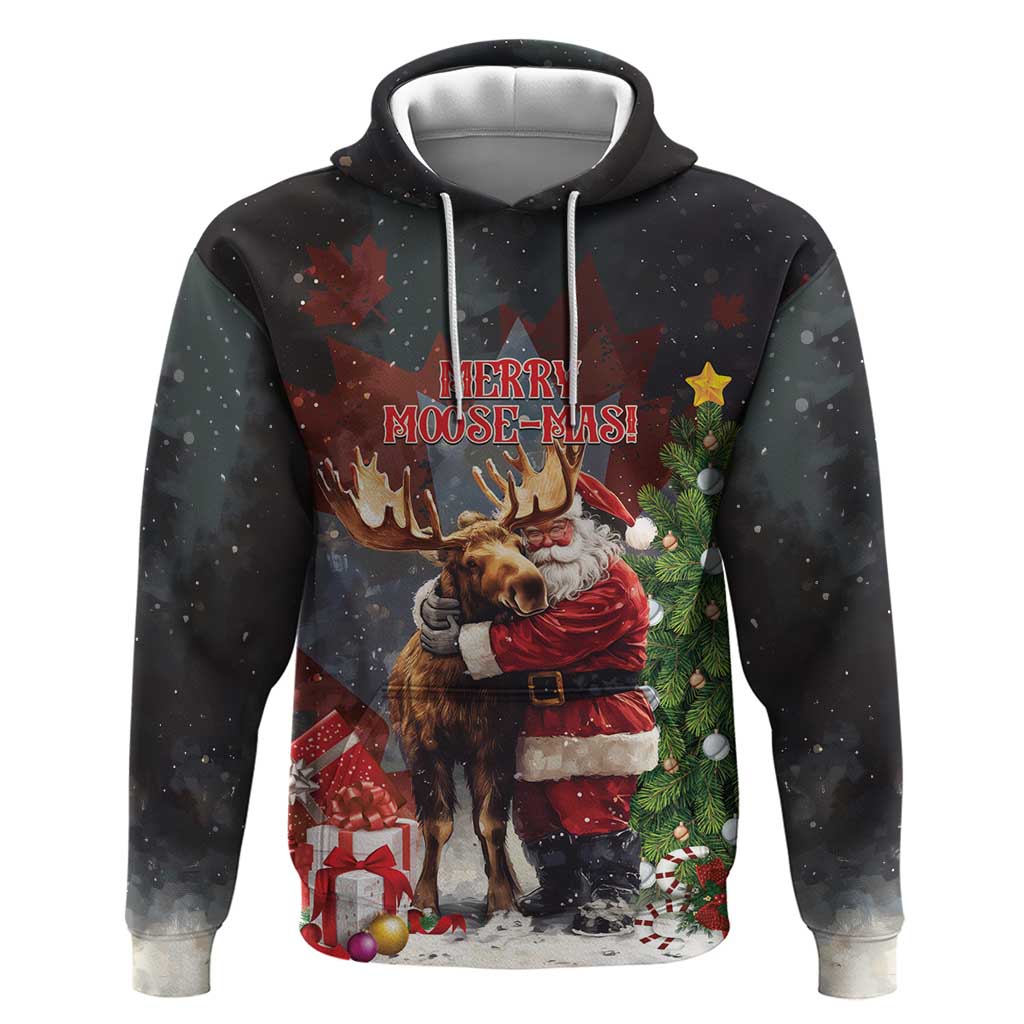 Christmas Canada Hoodie Merry Moose-Mas Santa Hugging A Moose - Wonder Print Shop