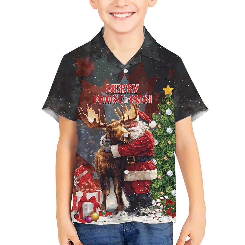 Christmas Canada Kid Hawaiian Shirt Merry Moose-Mas Santa Hugging A Moose - Wonder Print Shop