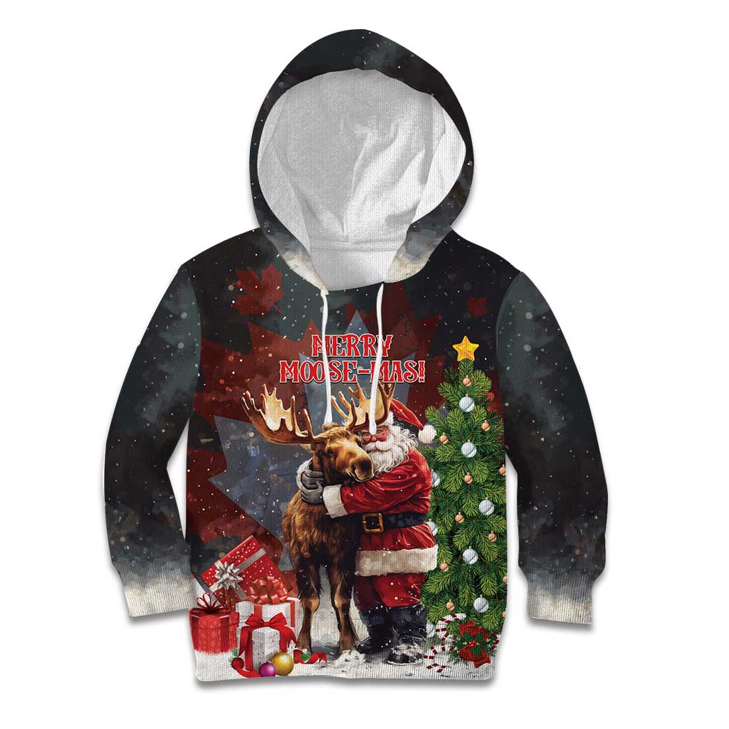 Christmas Canada Kid Hoodie Merry Moose-Mas Santa Hugging A Moose - Wonder Print Shop