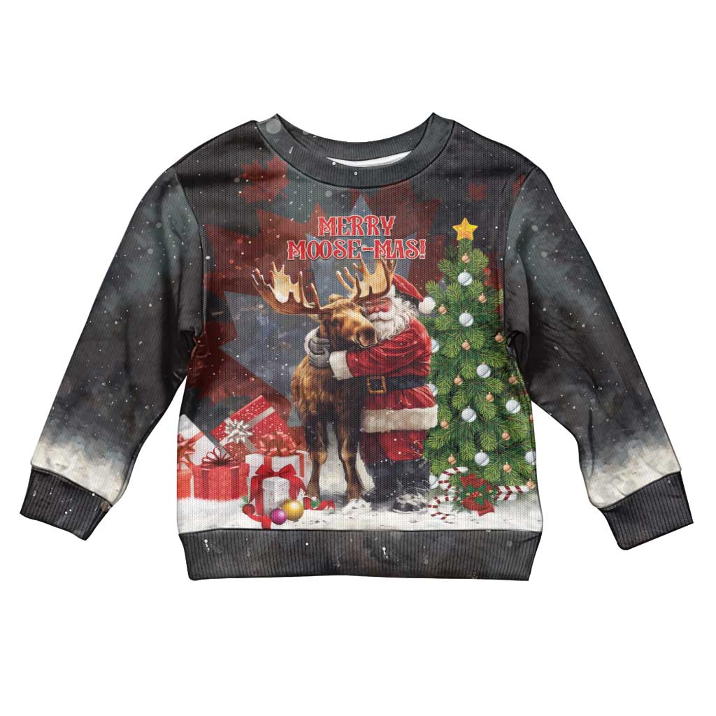 Christmas Canada Kid Ugly Christmas Sweater Merry Moose-Mas Santa Hugging A Moose - Wonder Print Shop