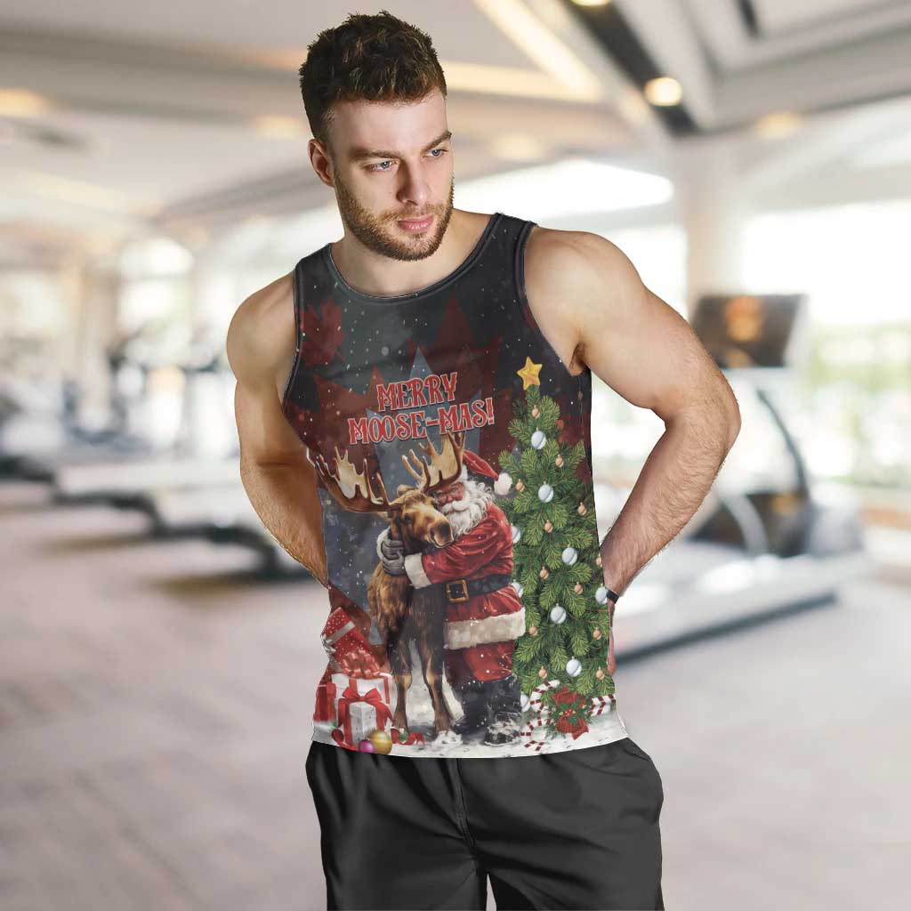 Christmas Canada Men Tank Top Merry Moose-Mas Santa Hugging A Moose - Wonder Print Shop