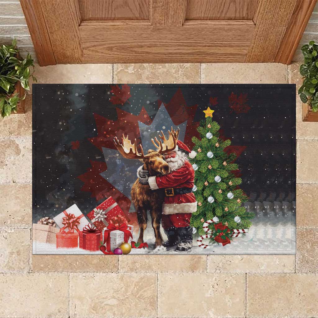 Christmas Canada Rubber Doormat Merry Moose-Mas Santa Hugging A Moose - Wonder Print Shop