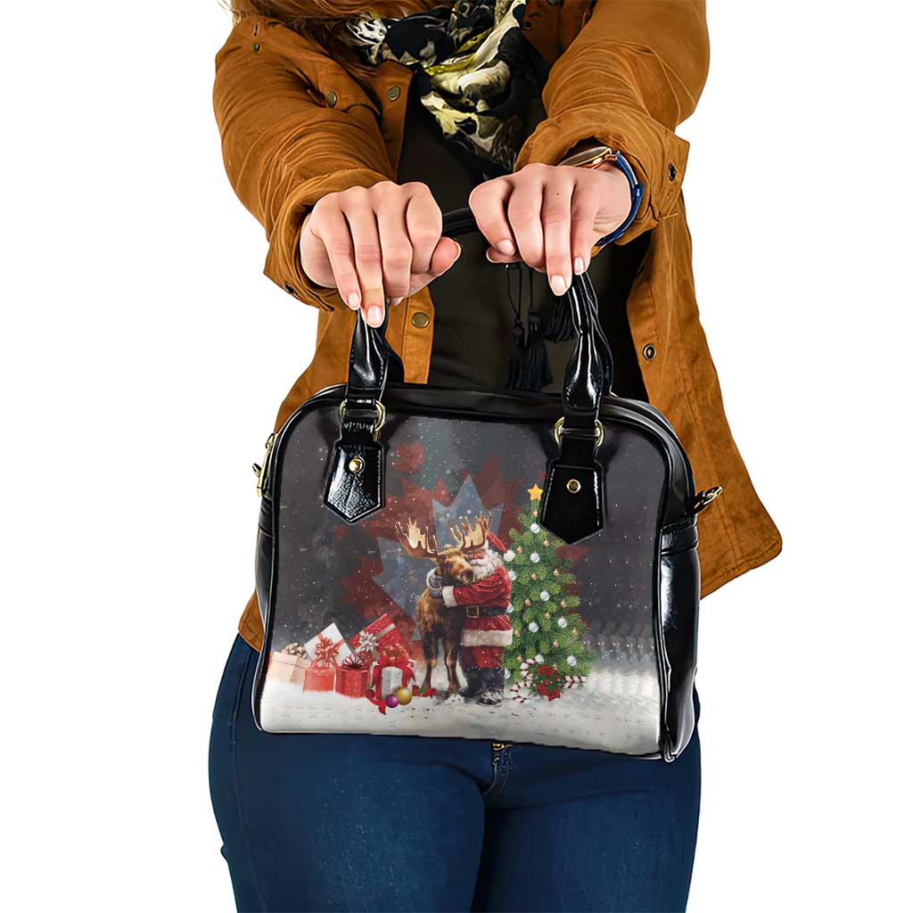 Christmas Canada Shoulder Handbag Merry Moose-Mas Santa Hugging A Moose