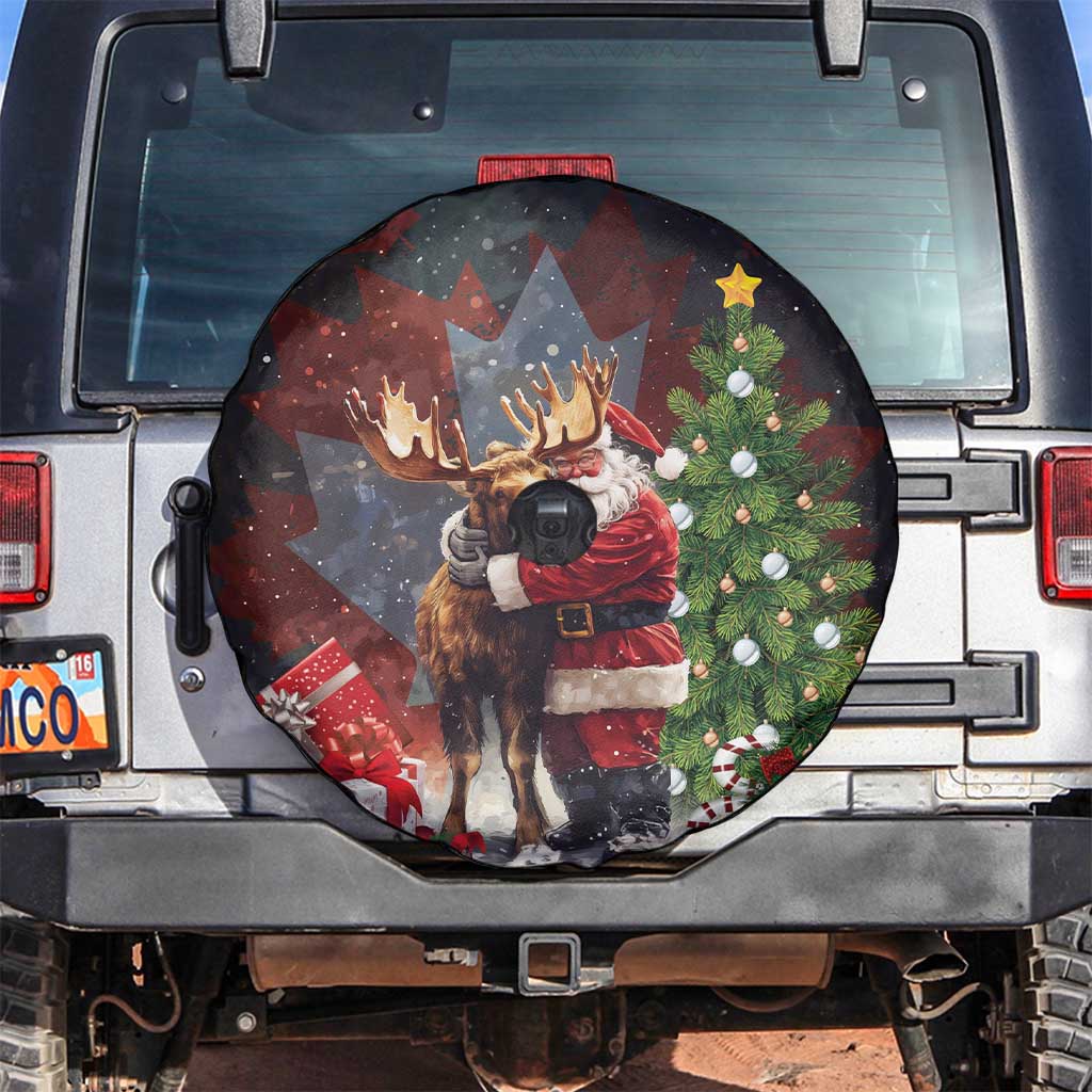 Christmas Canada Spare Tire Cover Merry Moose-Mas Santa Hugging A Moose - Wonder Print Shop