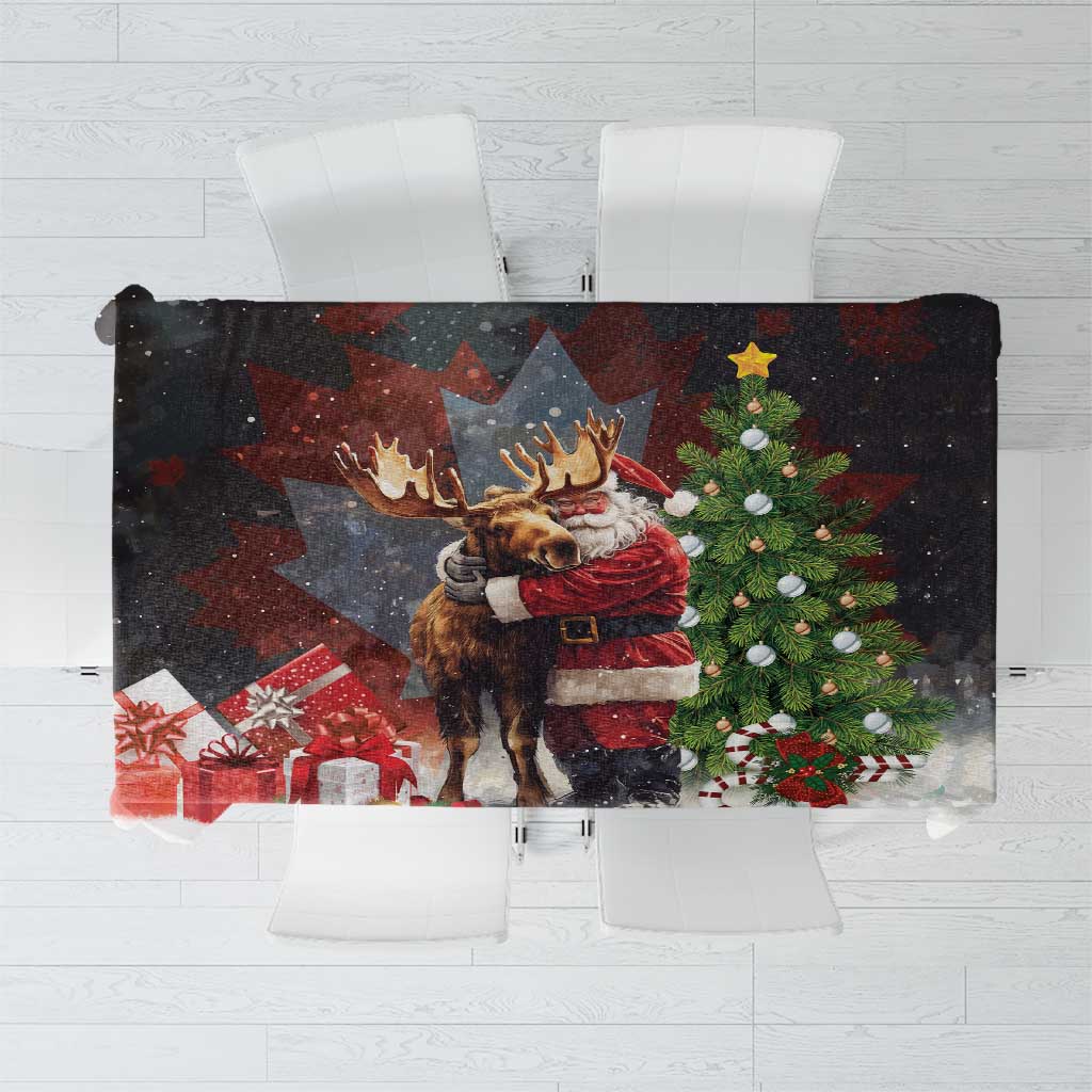 Christmas Canada Tablecloth Merry Moose-Mas Santa Hugging A Moose - Wonder Print Shop