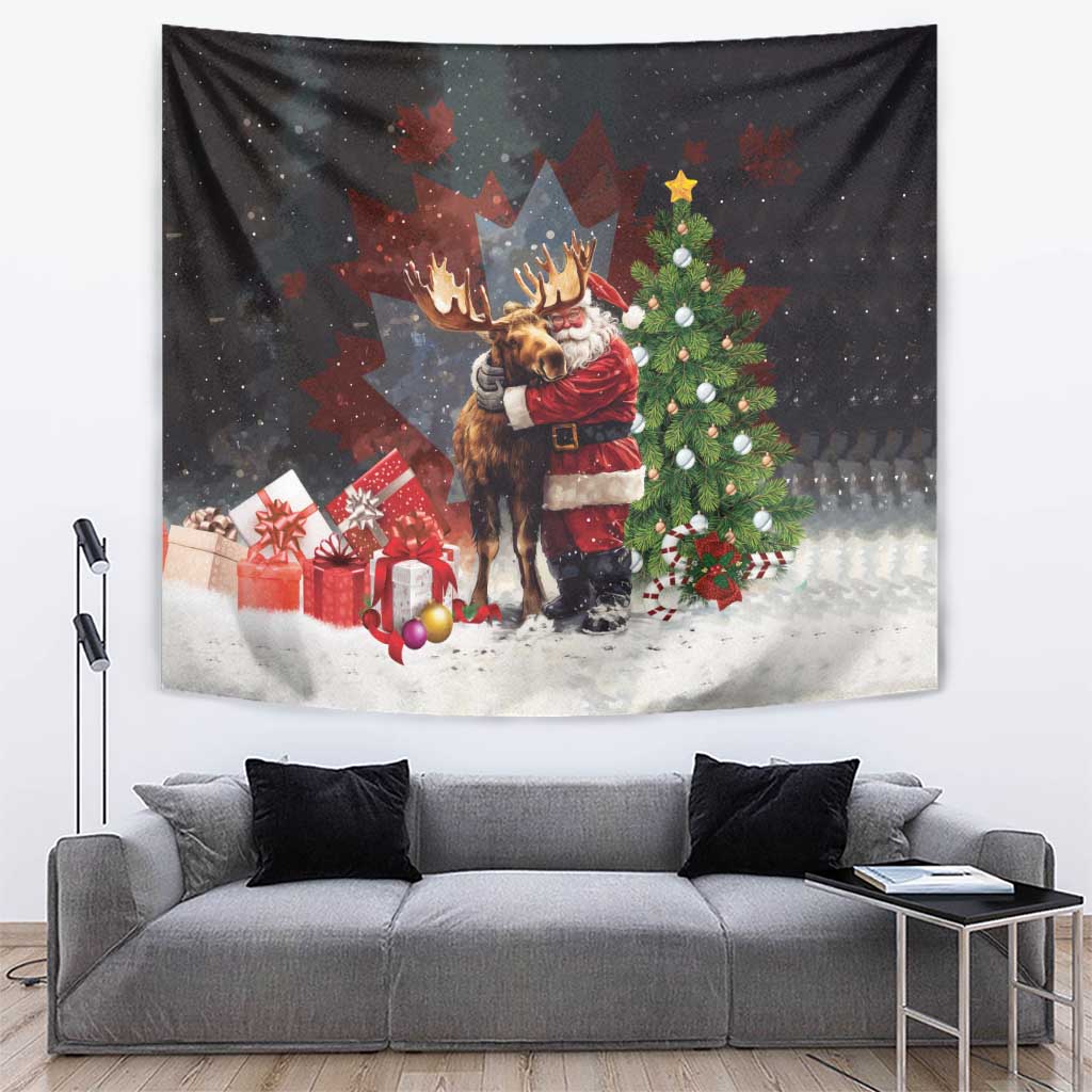 Christmas Canada Tapestry Merry Moose-Mas Santa Hugging A Moose