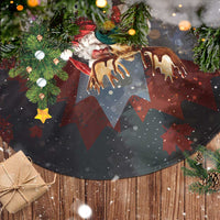 Black round tree skirt with Santa-moose scene and hanging-star holiday graphics